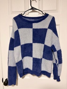 Checkered Fuzzy Sweater - Women's
